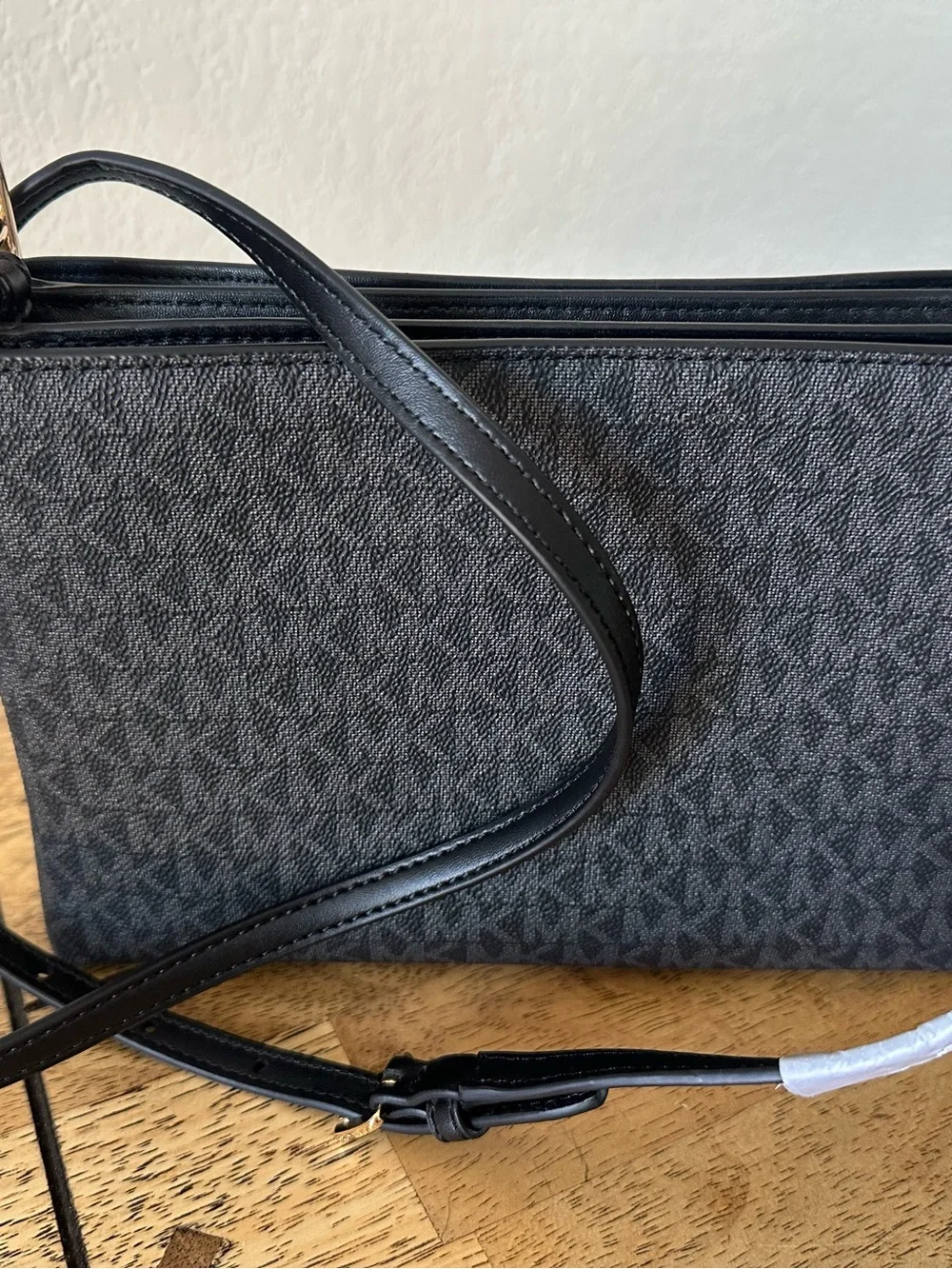 Michael Kors Black Logo-Print Crossbody with Gold Hardware